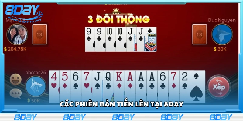 Một số phiên bản tiến lên tại 8Day